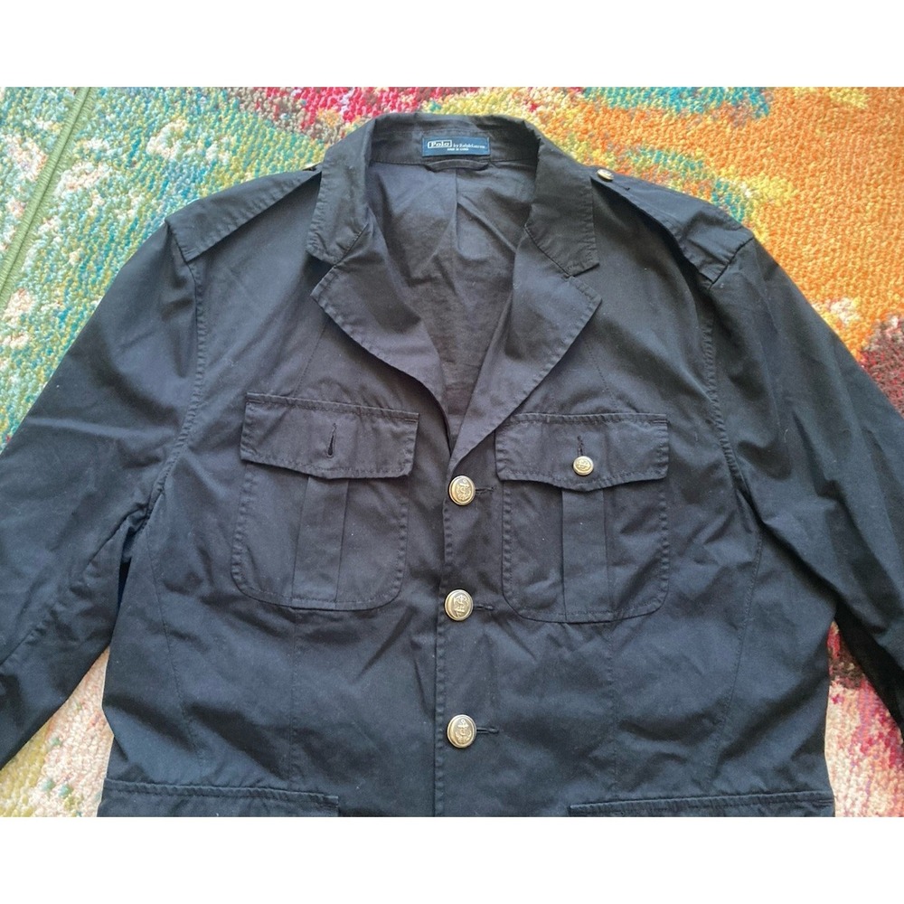 VTG Polo Ralph Lauren Jacket Mens Large Nautical Military Black Gold Buttons - Picture 3 of 12